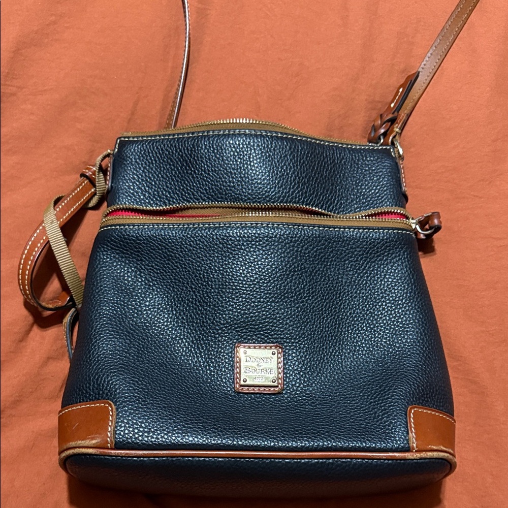 Dooney & Bourke Navy and Tan Crossbody Bag Dimensions are 10.5" L x 4" W x 10.25